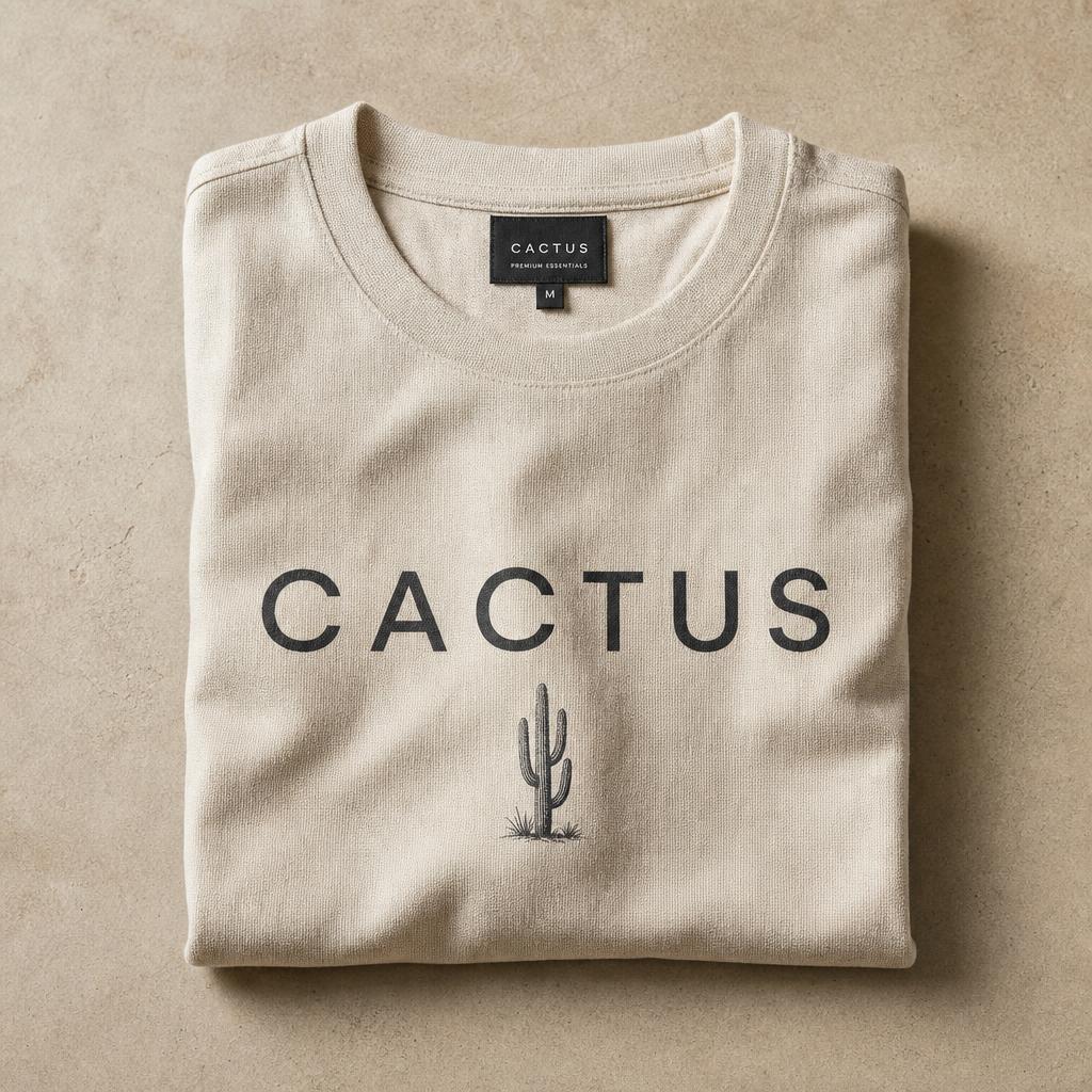 CACTUS folded organic linen tee with chest wordmark